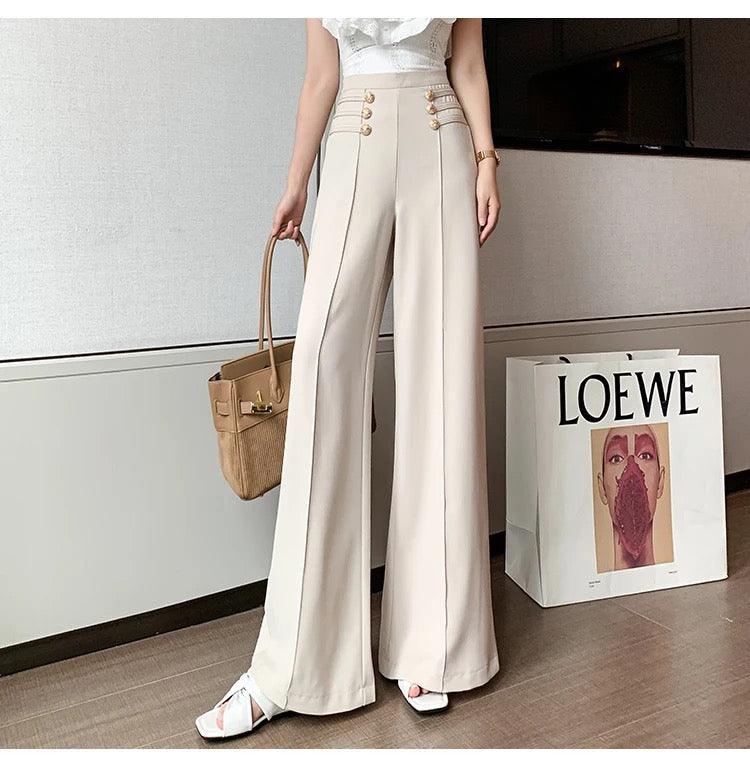 Meraki Wide Leg High Waist Pants In Beige