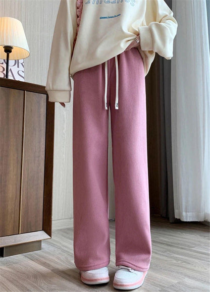 Marley Wide Leg Fleece Pants In Black