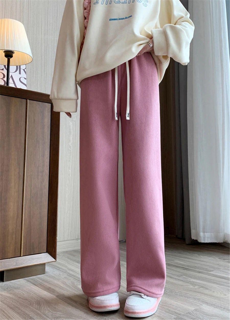 Marley Wide Leg Fleece Pants In Beige