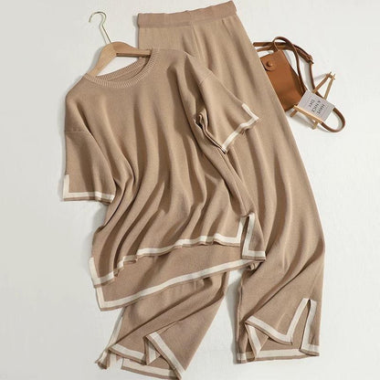 Flexxi Knitted Cotton Co-ord Set In Pink