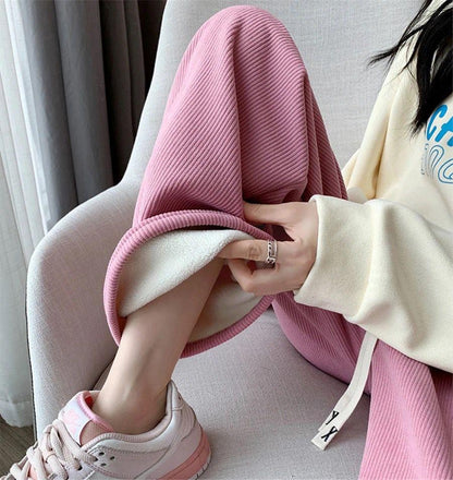 Marley Wide Leg Fleece Pants In Beige