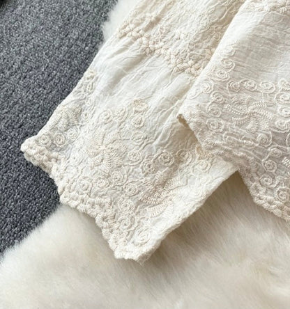 Fory Premium Embroidered Cotton Shirts In Beige