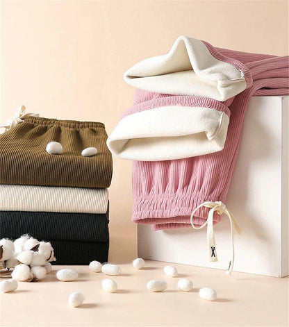 Marley Wide Leg Fleece Pants In Beige