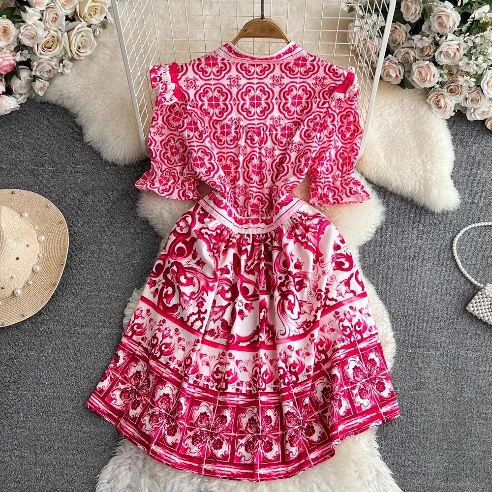 Bologna Porcelain Summer Vintage Dress In Pink