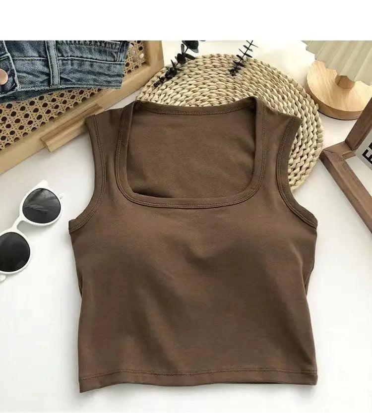 Kelly Tank Tops with Inbuilt Bra In Brown