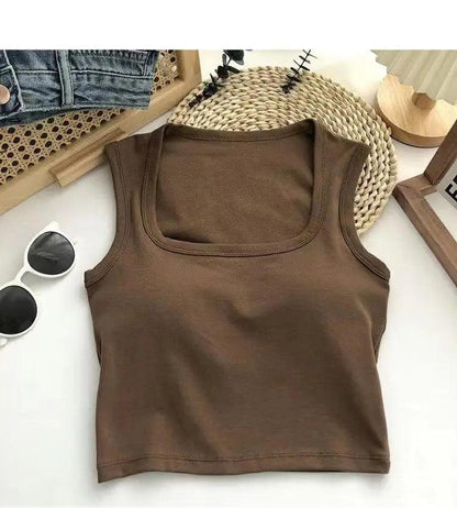 Kelly Tank Tops with Inbuilt Bra In Brown