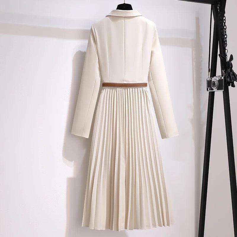 Nova Elegant Pleated Blazer Dress In Off white