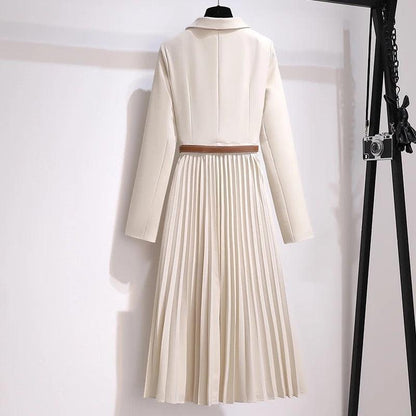 Nova Elegant Pleated Blazer Dress In Off white
