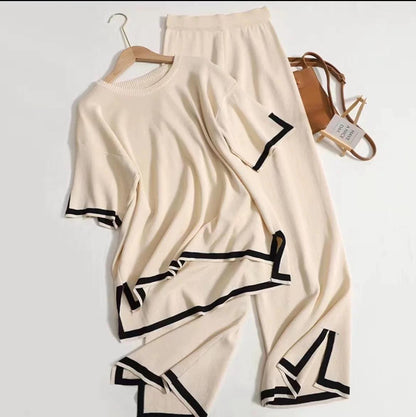Flexxi Knitted Cotton Co-ord Set In Brown
