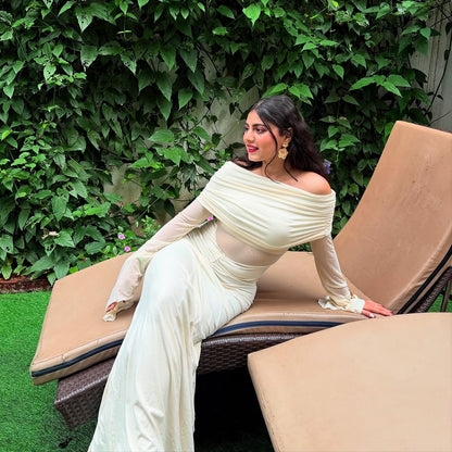 Saya Luxe Bodycon Maxi Dress in Off White