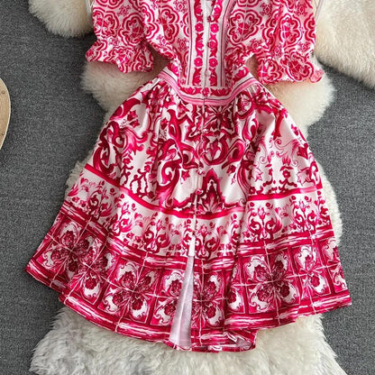 Bologna Porcelain Summer Vintage Dress In Pink