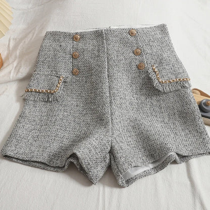 Sula Premium Tweed Shorts with Buttons In Grey