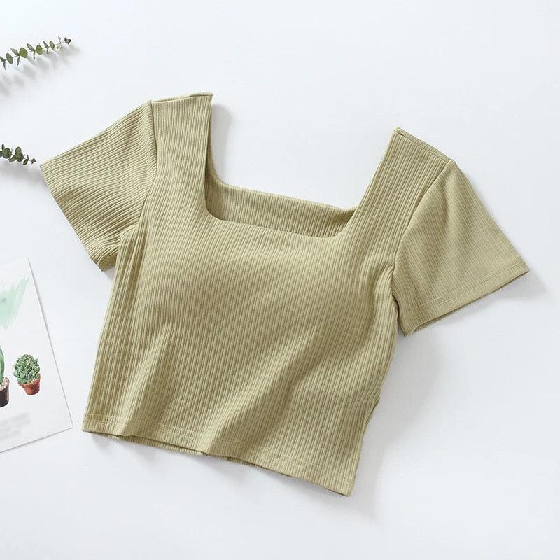 Levo Summer Tops with Inbuilt Bra In Olive
