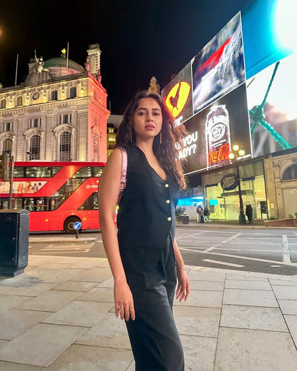 Laiden Statement Linen Vest Suit with Pants In Black