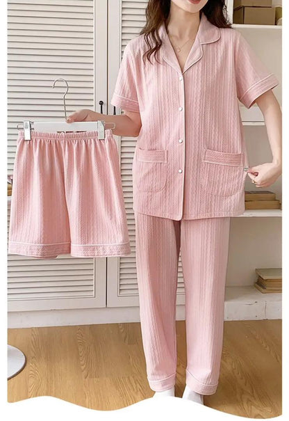 Paula 3 Pc Set Cotton Nightsuits In Pink