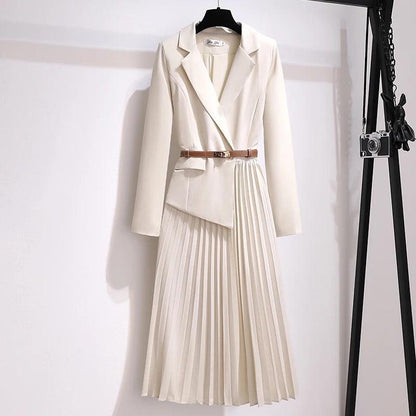 Nova Elegant Pleated Blazer Dress In Off white