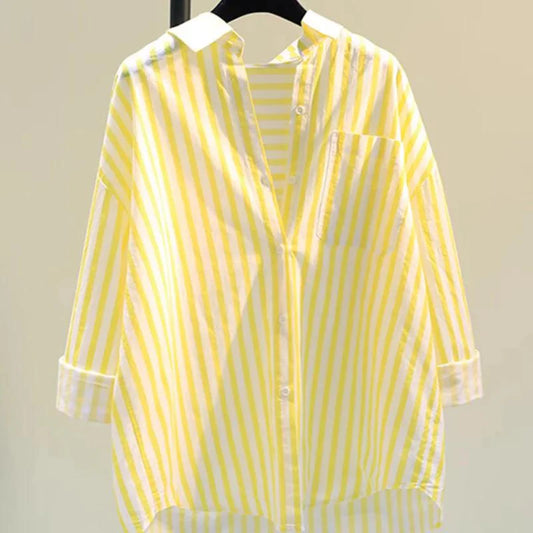 Lotus Striped Summer Oversized Shirt In Yellow