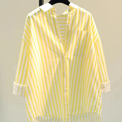 Lotus Striped Summer Oversized Shirt In Green
