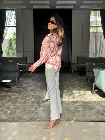 Coya Embroidered Cotton Shirt In Pink