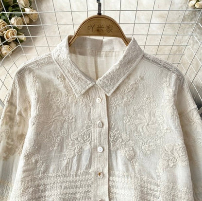 Fory Premium Embroidered Cotton Shirts In Beige