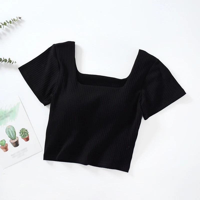 Levo Summer Tops with Inbuilt Bra In Black