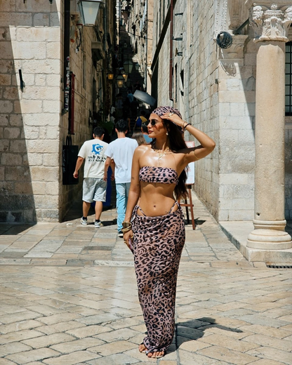 Leopard Print Swimsuit With Skirt- Resortwear