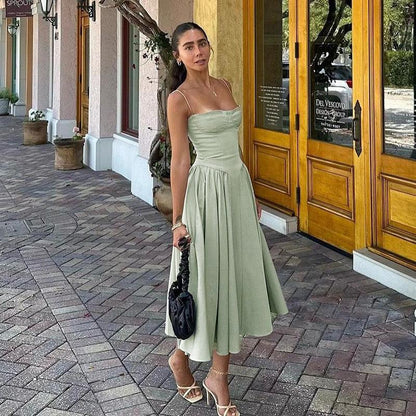Agastha Midi Vintage Retro Dress In Mint Green