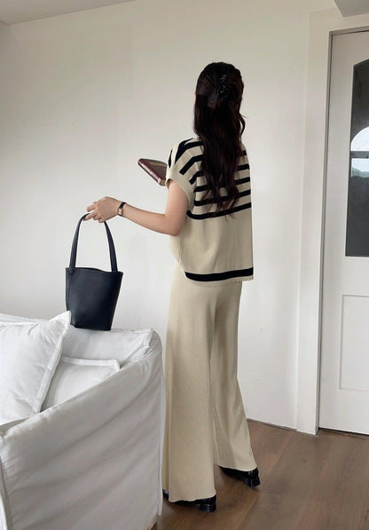 Matsel Ribbed Summer Co-ord Set In Beige
