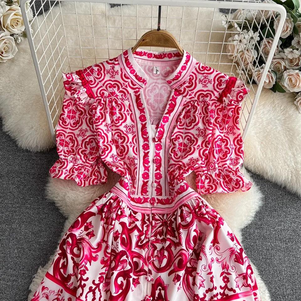 Bologna Porcelain Summer Vintage Dress In Pink