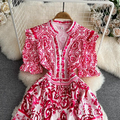 Bologna Porcelain Summer Vintage Dress In Pink