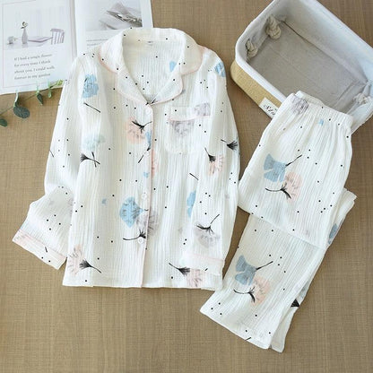 Feather Cotton Gauze Nightsuits In White