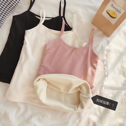 Saler Warm Tank Tops with Fleece Lining In White
