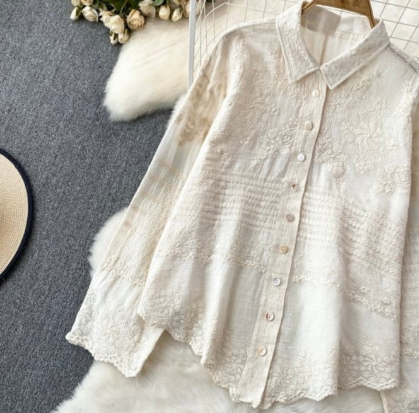 Fory Premium Embroidered Cotton Shirts In Beige