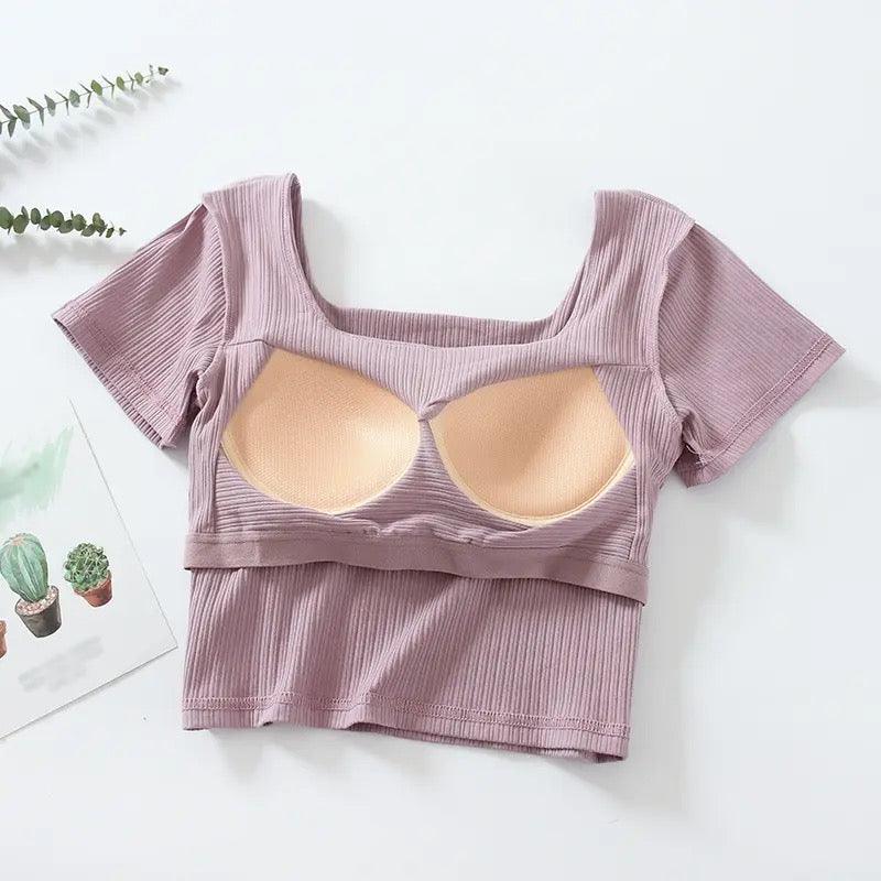 Levo Summer Tops with Inbuilt Bra In Rust