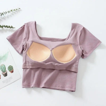 Levo Summer Tops with Inbuilt Bra In Rust