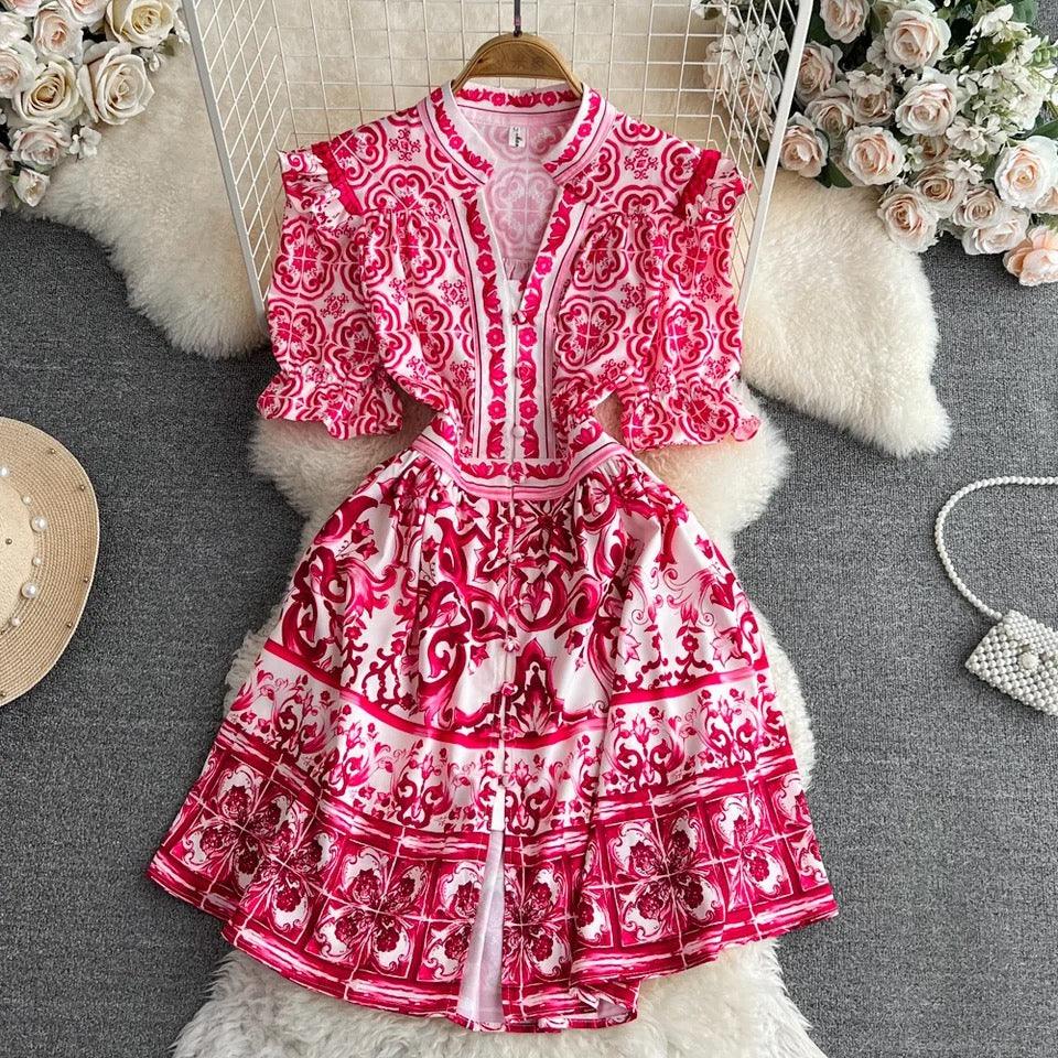 Bologna Porcelain Summer Vintage Dress In Pink