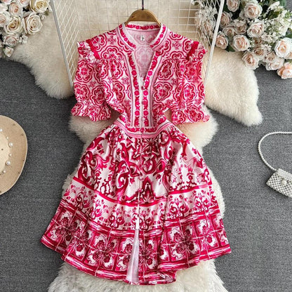 Bologna Porcelain Summer Vintage Dress In Pink