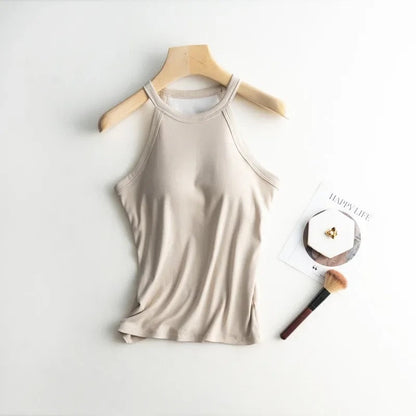Dia Tank Tops with Inbuilt Bra In Beige