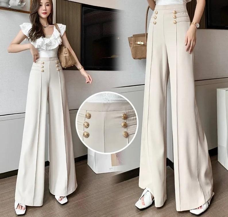 Meraki Wide Leg High Waist Pants In Beige