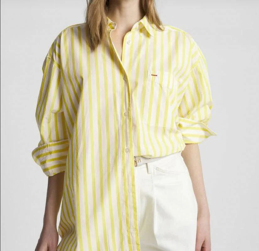Lotus Striped Summer Oversized Shirt In Yellow