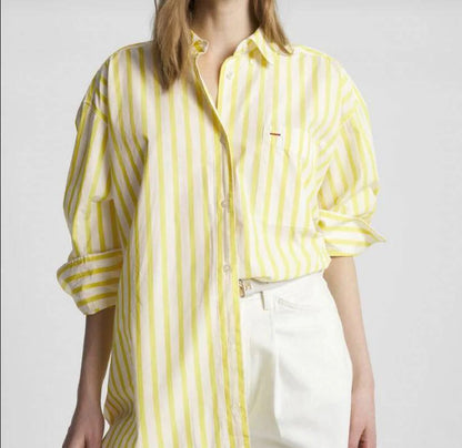 Lotus Striped Summer Oversized Shirt In Yellow
