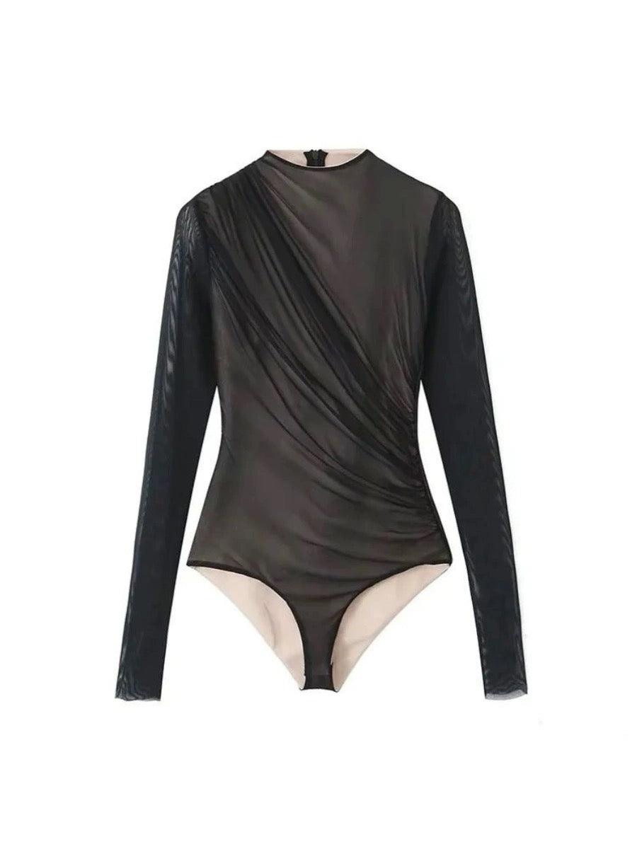 Reva Ruched Bodysuit in Black