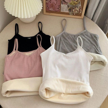 Saler Warm Tank Tops with Fleece Lining In White