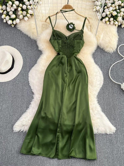 Olive Rosette Midi Dress