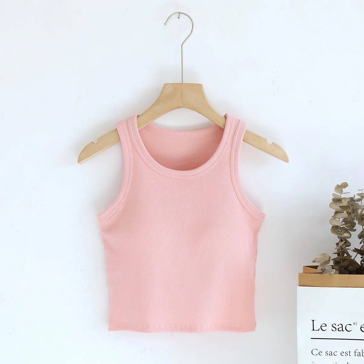 Luked Tank Tops with Inbuilt Bra In Pink