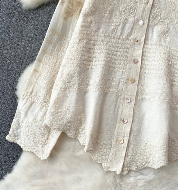 Fory Premium Embroidered Cotton Shirts In Beige