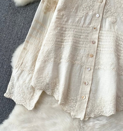 Fory Premium Embroidered Cotton Shirts In Beige