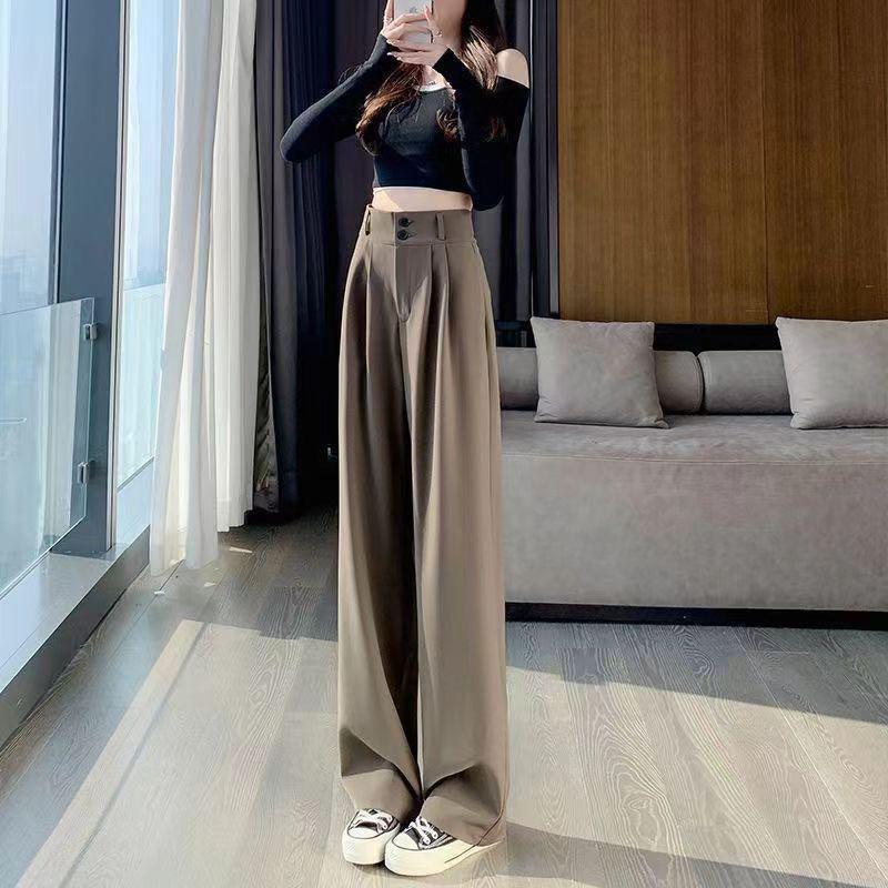 Crest Wide Leg High Waist Pants In Beige