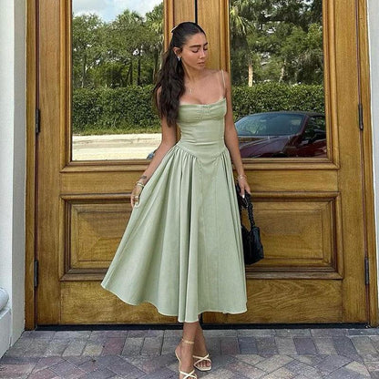 Agastha Midi Vintage Retro Dress In Mint Green