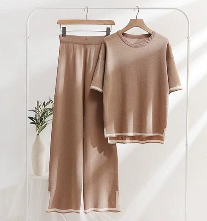 Flexxi Knitted Cotton Co-ord Set In Brown